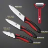 A set of ceramic knives with a peeler