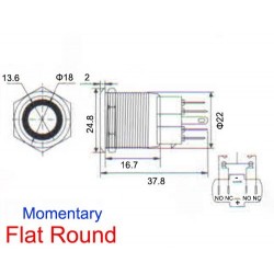 22mm metal waterproof stainless steel button - switch momentary - flat round lamp