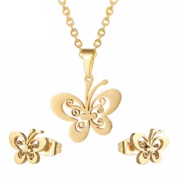 Gold & silver earrings & necklace - jewellery set