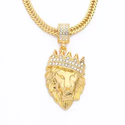 Luxury gold lion head pendant - necklace
