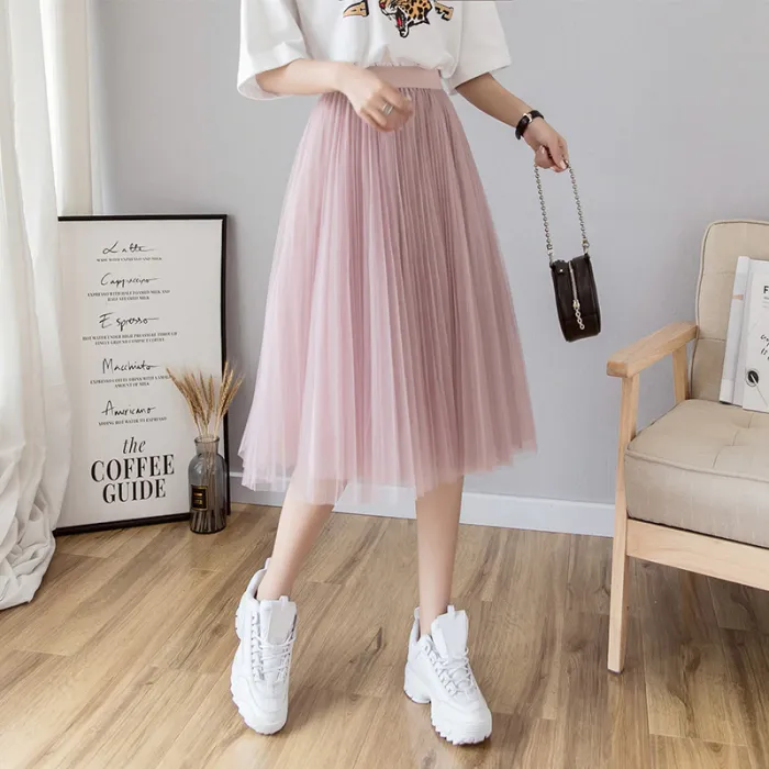 Fashion midi pleated skirt