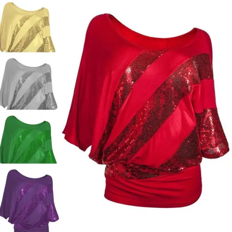 Shiny sequin shirt - short sleeve top