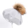 Elegant beret with fur pom-pomHats & Caps
