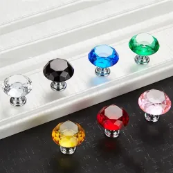Furniture handles with screws - crystal knobs - 30mm - 5 pieces